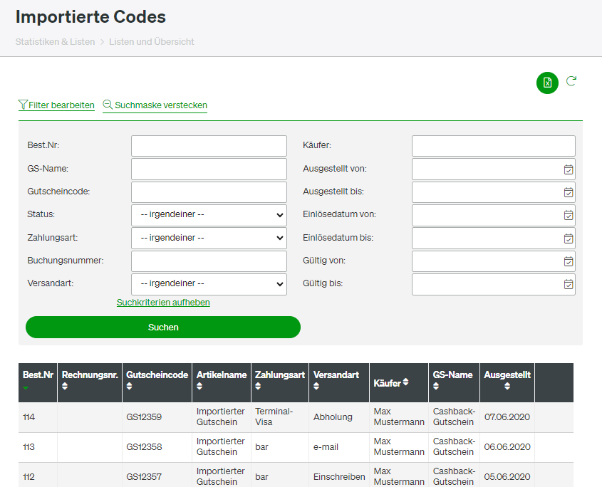 List of imported vouchers (click to enlarge)